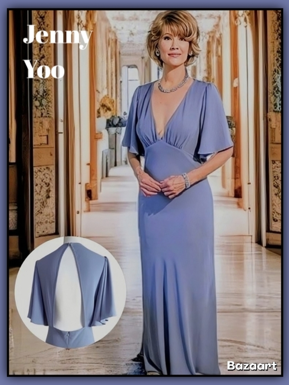NWT Jenny Yoo Alexia Chambry Blue Maxi Dress Size 10